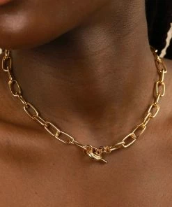 Astrid & Miyu Ripple T-Bar Chunky Necklace In Gold Necklaces