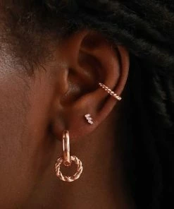 Astridandmiyu Baguette Crystal Stud Earrings In Rose Gold