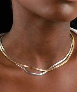 Astrid & Miyu Snake Chain Necklace In Gold Necklaces 15 Astrid & Miyu Snake Chain Necklace In Gold Necklaces