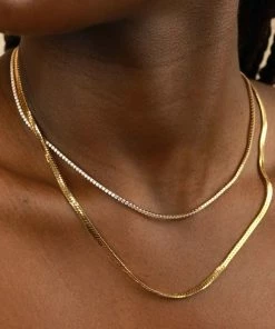 Astrid & Miyu Tennis Chain Necklace In Gold Necklaces