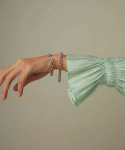 Astrid & Miyu Textured Oval Link T-Bar Bracelet In Silver