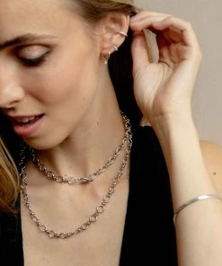 Astrid & Miyu Textured Oval Link T-Bar Necklace In Silver Necklaces