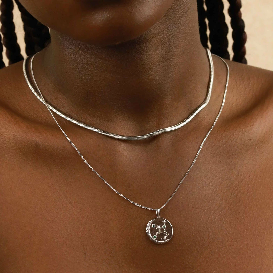 Astrid & Miyu Virgo Zodiac Pendant Necklace In Silver 4 Astrid & Miyu Virgo Zodiac Pendant Necklace In Silver